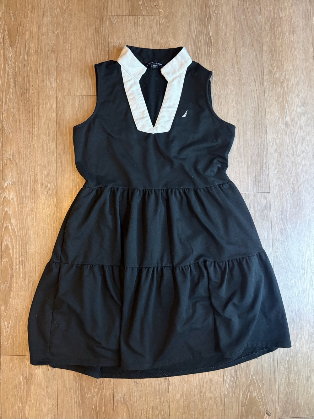 Nautica Black Sleeveless Smocked Polo Dress with White Collar